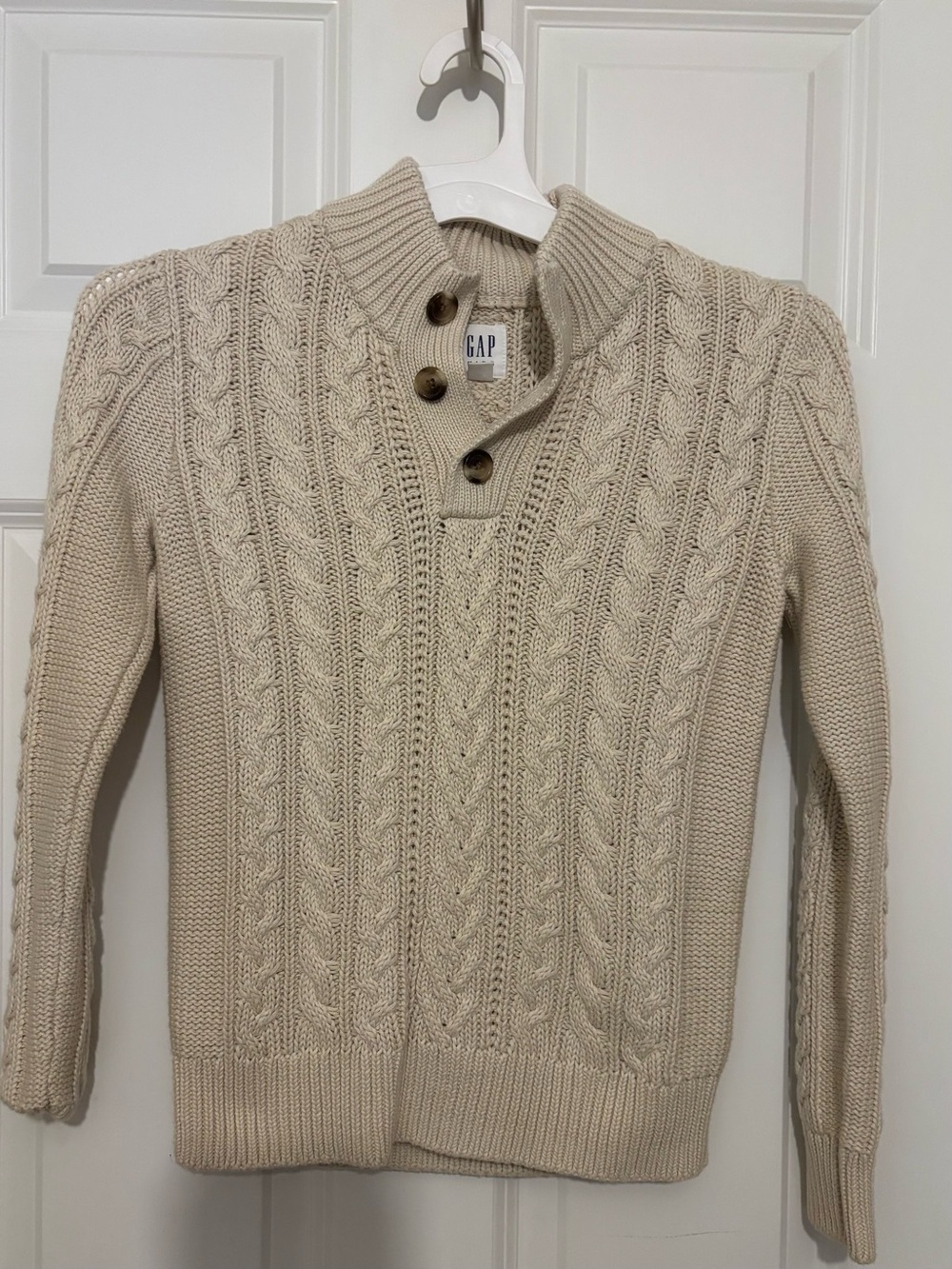 GAP kids boys Cream Cable-Knit Button-Up Sweater